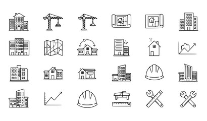 Fototapeta premium A set of construction icons in a minimal line art style