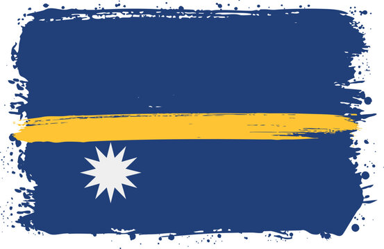 Flag of Nauru. Created with Brush Strokes. Abstract Banner with Raw Artistic Texture