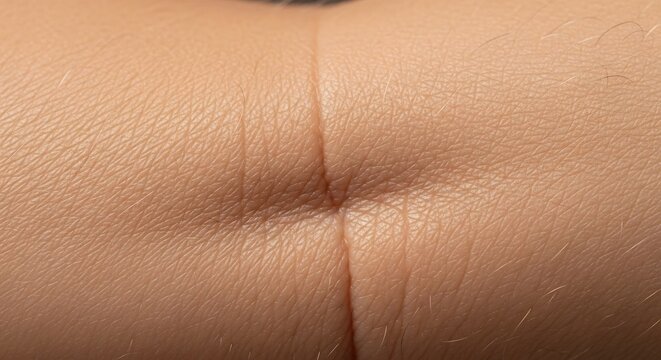 Close-up Macro View of Human Navel Belly Button Skin Texture.