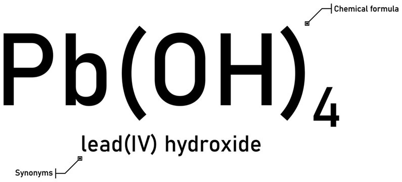Lead(IV) hydroxide chemical formula with callout titles