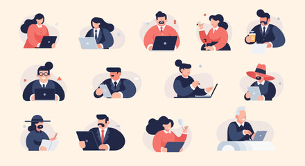 Fototapeta premium Diverse professionals engaged in various office tasks with digital devices (1)