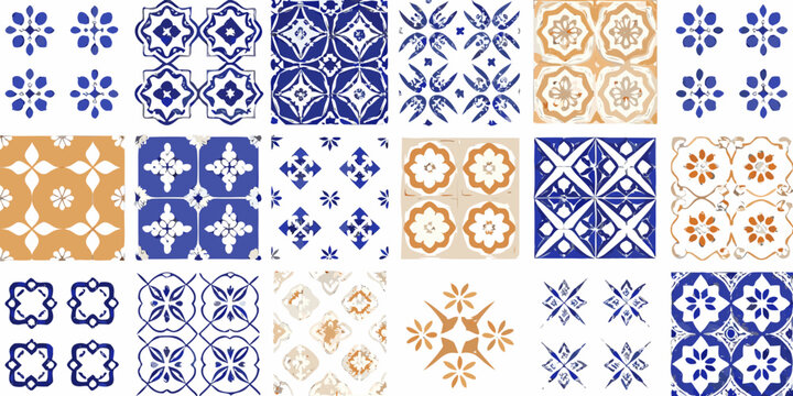 Collection of colorful repeating ceramic tile patterns in a grid layout