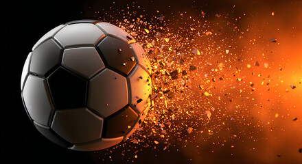 Fototapeta premium Dynamic Football in Motion Shattering with Fiery Energy and Speed