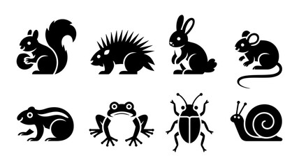 A charming collection of eight dark flat animal icons from diverse natural habitats.