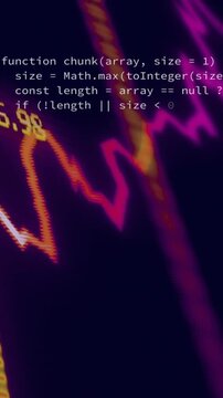 Vertical video: Code appearing, neon waves pulsing at HUD, showing yellow column, hex icons