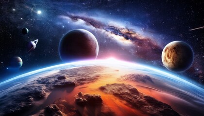 Obraz premium a vibrant depiction of a galaxy with planets