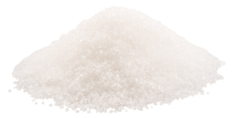 Pile of white refined sugar on white background. File contains clipping path.