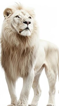 Majestic White Lion Standing Isolated on White Background