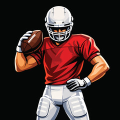 Fototapeta premium Powerful American Football Player Holding Ball – Sports Illustration on Black Background