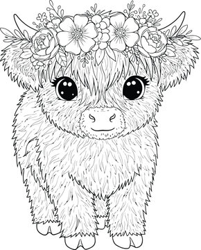 Cute Highland Cow and Calf Coloring Pages Bundle for Kids