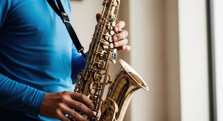 Obraz premium Closeup of a person playing a saxophone