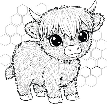 Cute Highland Cow and Calf Coloring Pages Bundle for Kids