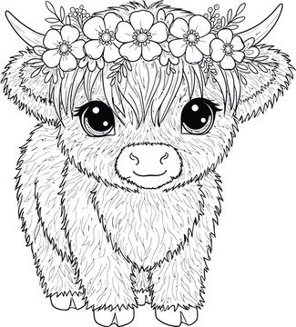 Cute Highland Cow and Calf Coloring Pages Bundle for Kids