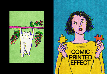 Halftone Comic Print Poster Effect Mockup