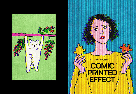 Halftone Comic Print Poster Effect Mockup