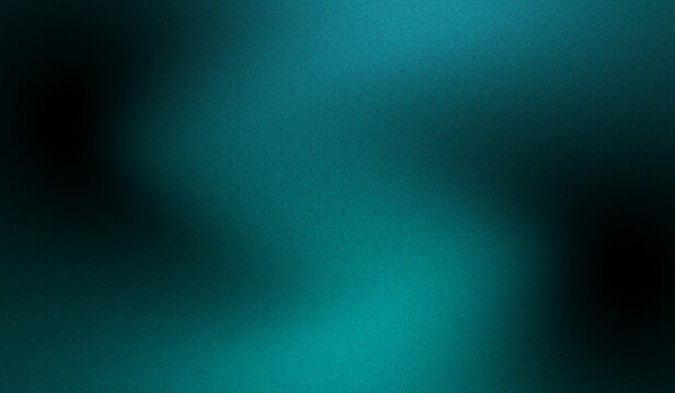 Dark teal grainy noise gradient background with smooth flowing shape, Moody minimal deep cyan black texture backdrop for website header, presentation, banner, poster design