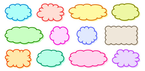 雲形　枠　素材　セット　吹き出し　ふわふわ　もこもこ　ポップ　シンプル　あしらい　見出し　タイトル　飾り　シール　スタンプ　おしゃれ　sale stickers,price stickers,tags.Colorful cloud-shaped frame set. Speech bubble
