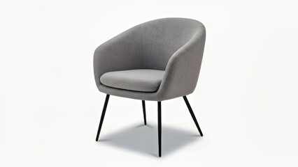 Fototapeta premium Modern Upholstered Chair Gray Fabric Black Metal Legs Minimalist Design Studio Furniture.jpg