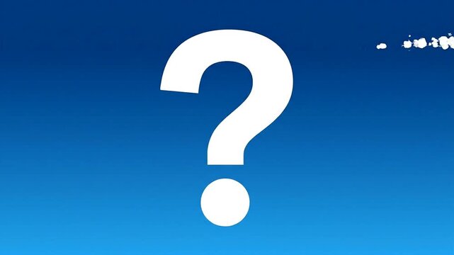 A large white question mark appears on a blue background screen