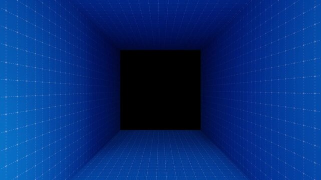 4K 3D looping background animation with blueprint pattern moving forward with empty space in the middle.