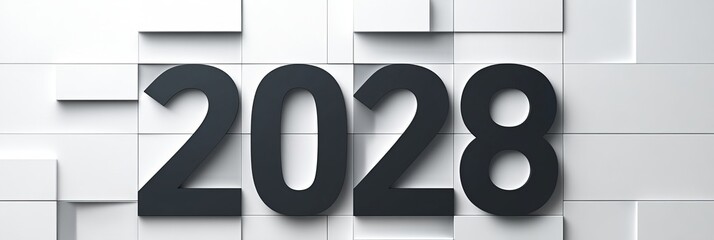 Futuristic Geometric Blocks Featuring 2028 Number Design in Modern Gray and White Aesthetic Style