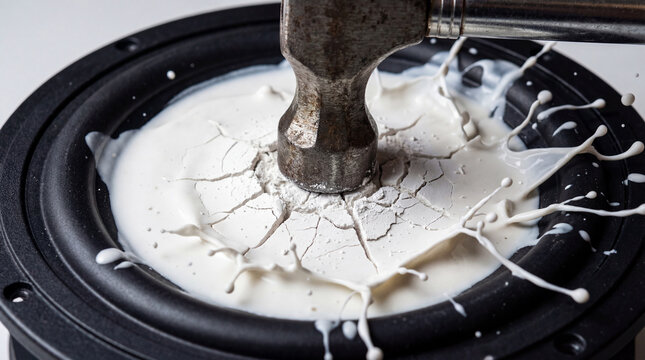 Non-Newtonian Fluid Physics Concept Macro Hammer Striking Liquid Surface Instantly Hardening Like Plaster