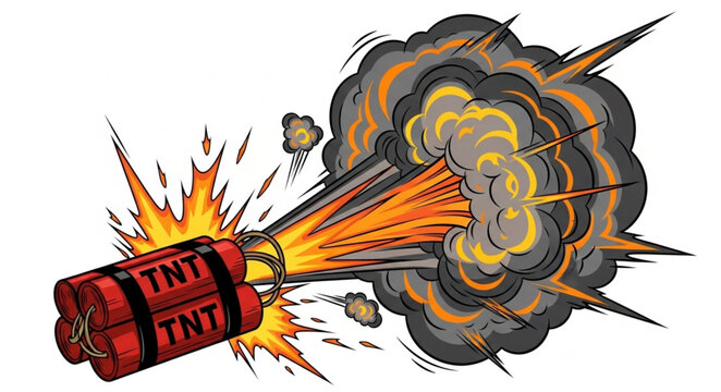 Dynamite Bomb Exploding Violently Outdoors.