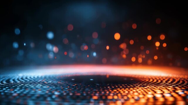 Futuristic abstract background with glowing blue and orange bokeh lights, creating a sense of digital innovation. Modern technology and vibrant energy blend seamlessly in this dynamic scene