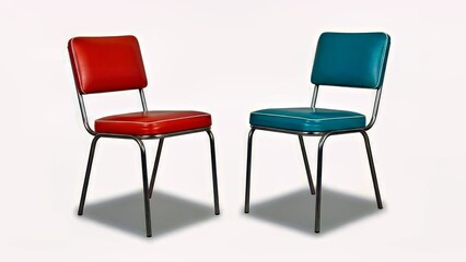 Vintage Chairs Set of Two Retro Leather Office Chairs Red and Turquoise Steel Frame Modern Dining Chairs.jpg