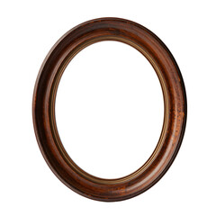 Obraz premium Isolated antique oval wooden picture frame with intricate details on white background