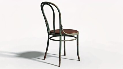 Fototapeta premium Vintage Metal Chair With Brown Seat Isolated on White Background Still Life.jpg