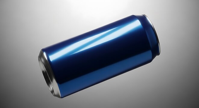 Sleek metallic cylindrical can resting against a neutral background. 16oz can mockup 