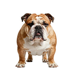 Obraz premium English bulldog with a sturdy and compact build stands alert on a white background