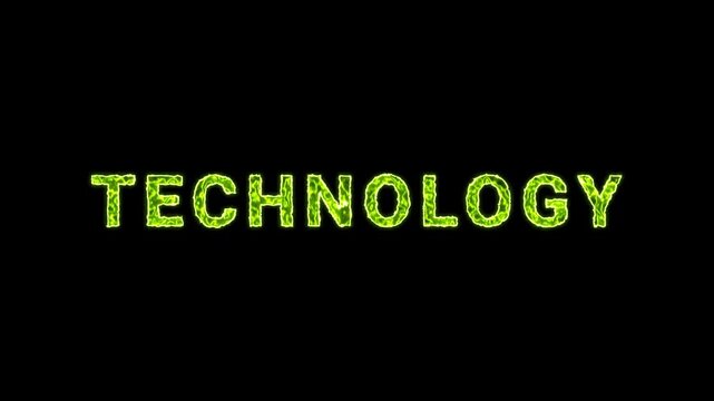 Technology Text Glowing Neon Green Energy Animation Isolated On Black Background
