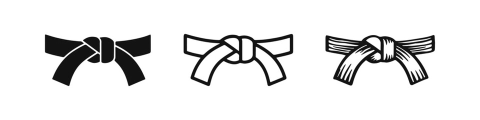 Martial arts black belt icon set, symbolizing mastery, discipline, achievement, and expertise. © drawing lines