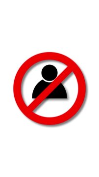 Minimalist red prohibition sign with black silhouette of a person looped motion graphic animation on social media white background.
