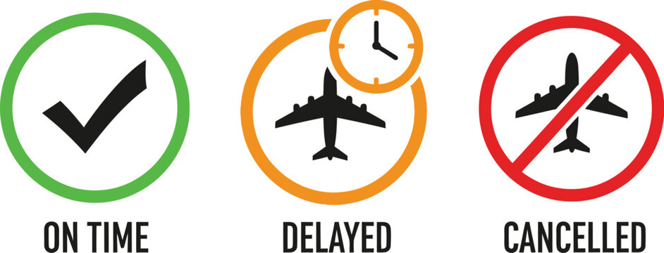 Vector graphic set for flight status on time delayed or cancelled