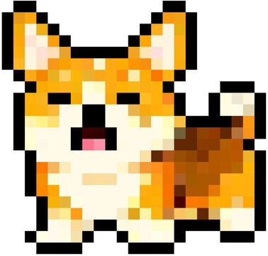 cute corky dog pixel art. Animal for game asset and cross stitch pattern illustration.