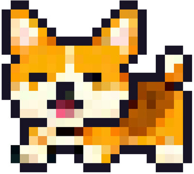 cute corky dog pixel art. Animal for game asset and cross stitch pattern illustration.