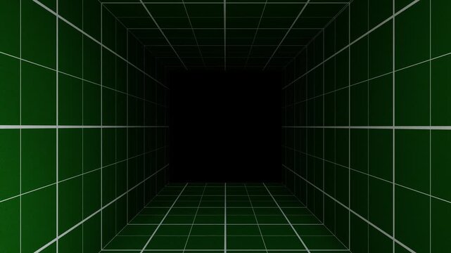 4K 3D looping background animation with grid pattern moving forward with empty space in the middle.