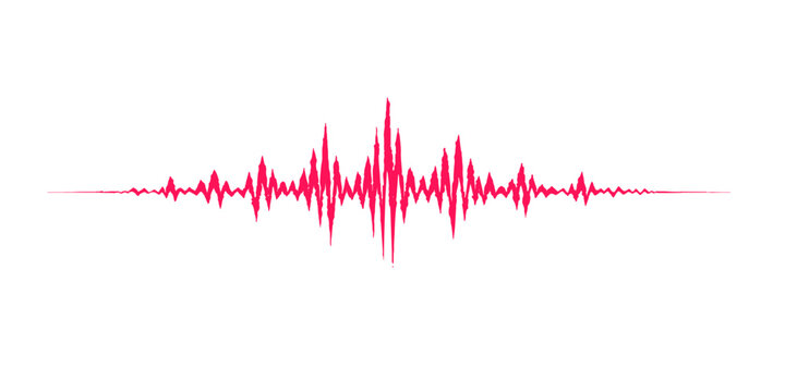 Abstract red heart vector illustration featuring a medical EKG pulse line and music equalizer wave on a high-tech cardiogram monitor background for health and audio frequency design