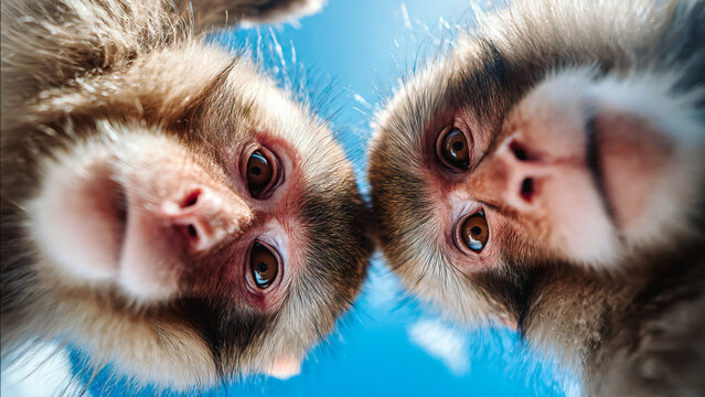 Deux jeunes singes regardant par au dessus 