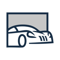 Logo concesionario de coches. Dibujo con líneas de un automóvil en un cuadrado  © teracreonte