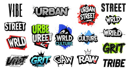 Fototapeta premium Urban street art graffiti word collection with grunge effect.