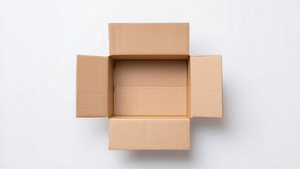 Opened cardboard box for shipping and packaging isolated on a white background top view empty carton for deliveries