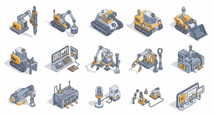 Isometric Industrial Robots and Machinery Collection. © Mas