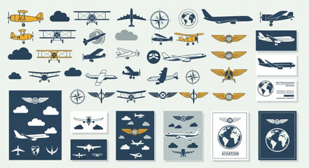 Collection of Vintage Airplane and Aviation Themed Vector Designs. © Toknah