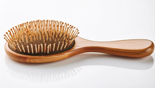 premium wooden hairbrush with soft natural bristles for gentle scalp massage and hair care isolated on white background