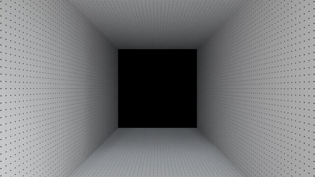 4K 3D looping background animation with dot pattern moving forward with empty space in the middle.