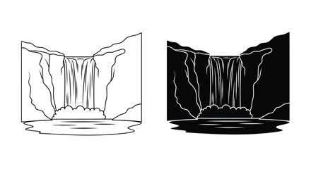 Waterfall landscape depictions in contrasting styles a bold silhouette © IMkM00i76
